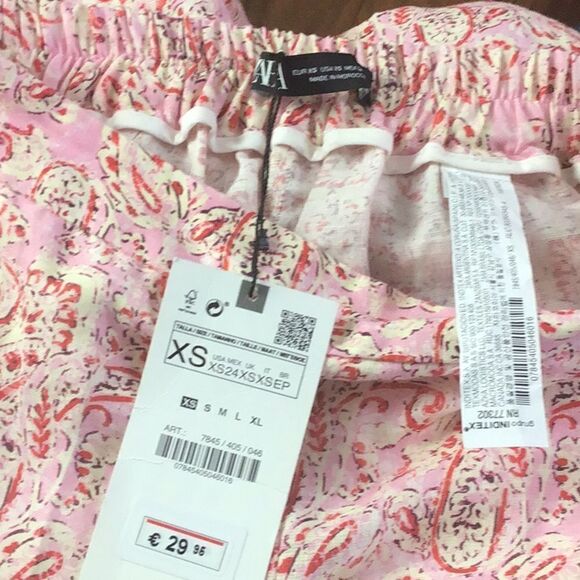 NWT ZARA BARBIE PINK WIDE-LEG PRINTED LINEN BLEND TROUSERS SizeXS - Picture 8 of 13